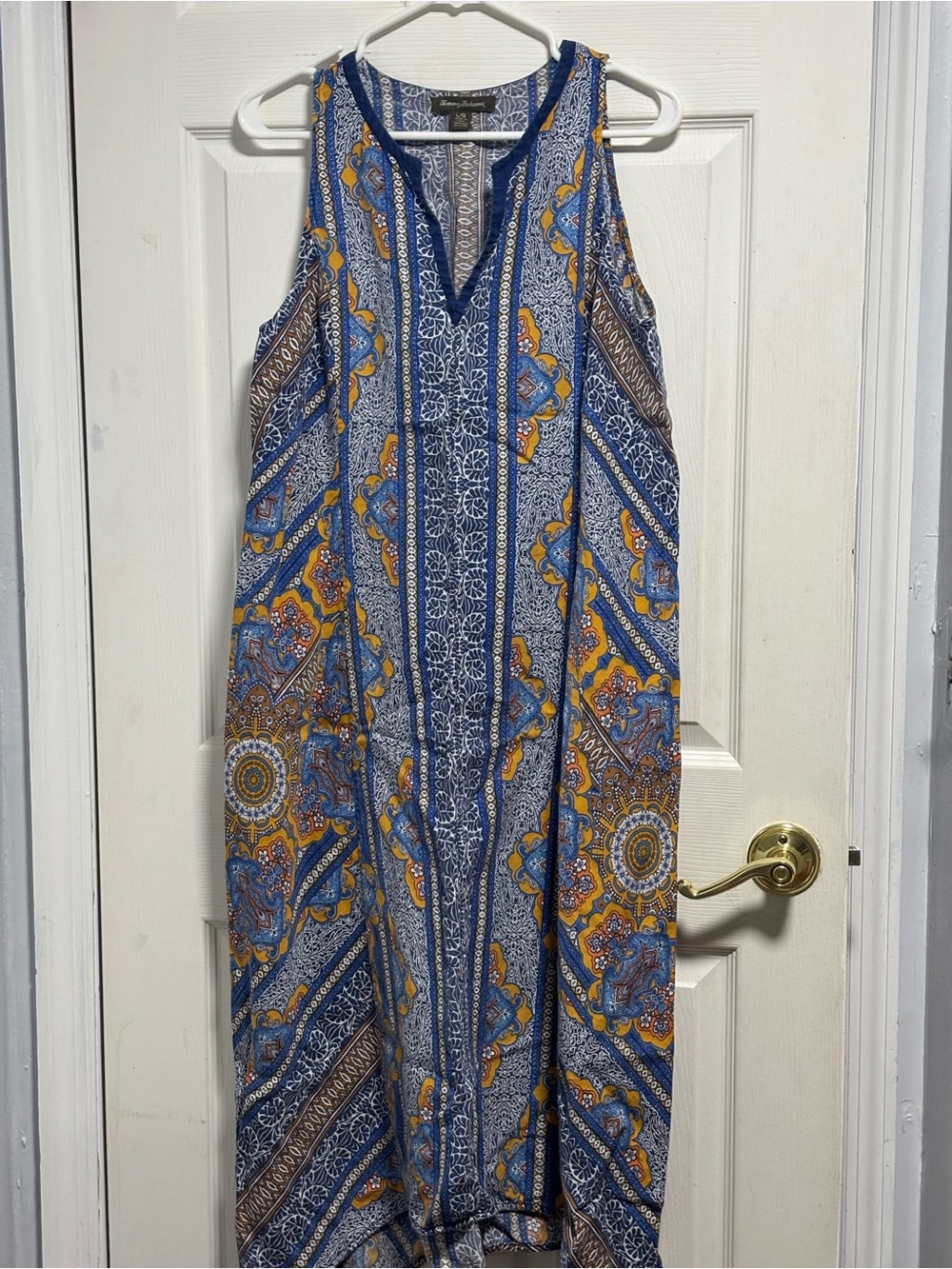Tommy Bahama Blue and Yellow Printed Sleeveless Maxi Dress